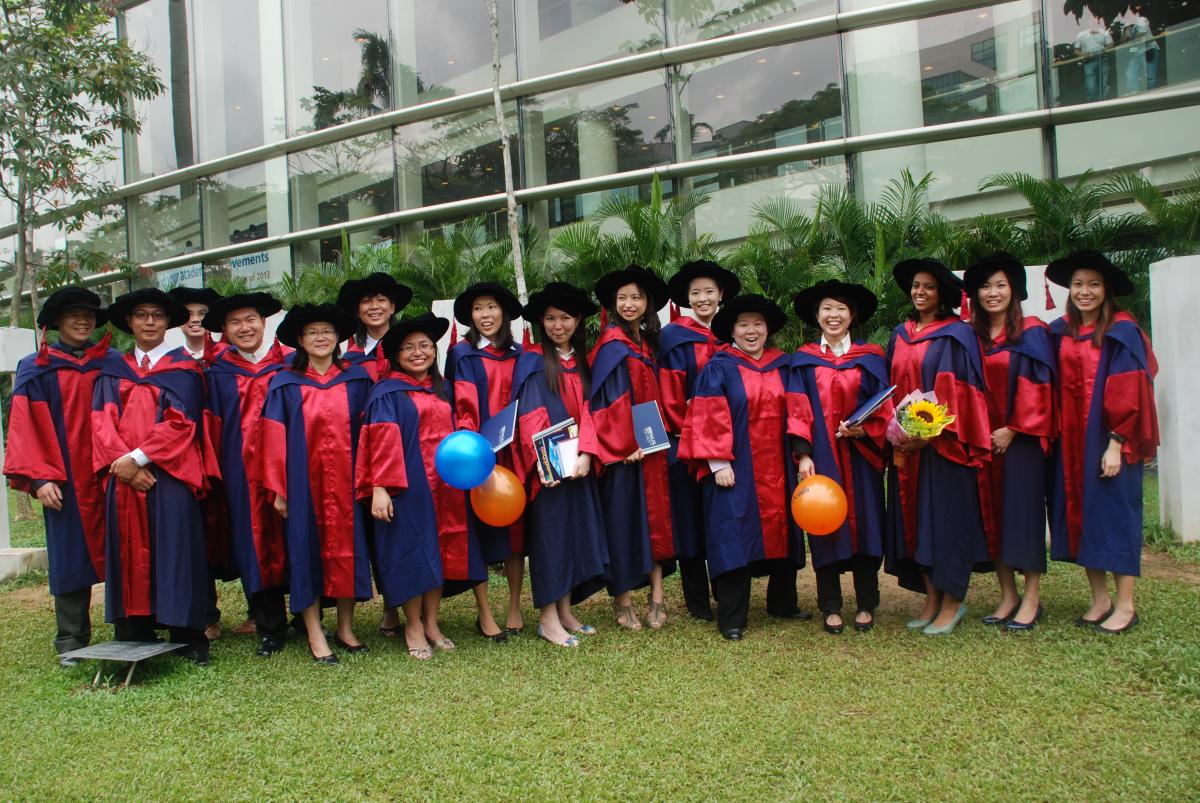 Proud MPH graduates from SSHSPH outside the University Cultural Centre after the Commencement ceremony.