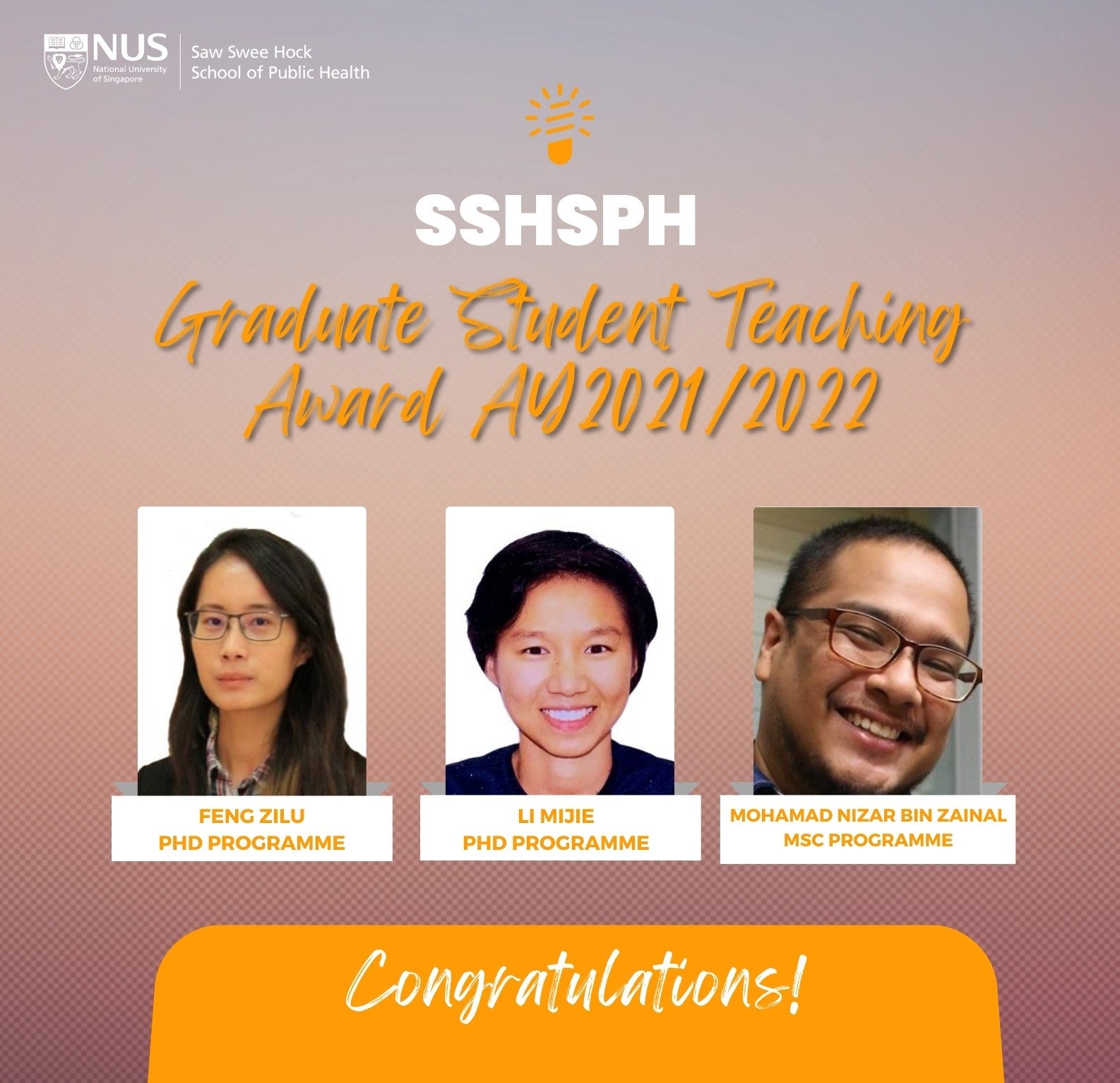 Congratulations to the Winners of the SSHSPH Graduate Student Teaching ...